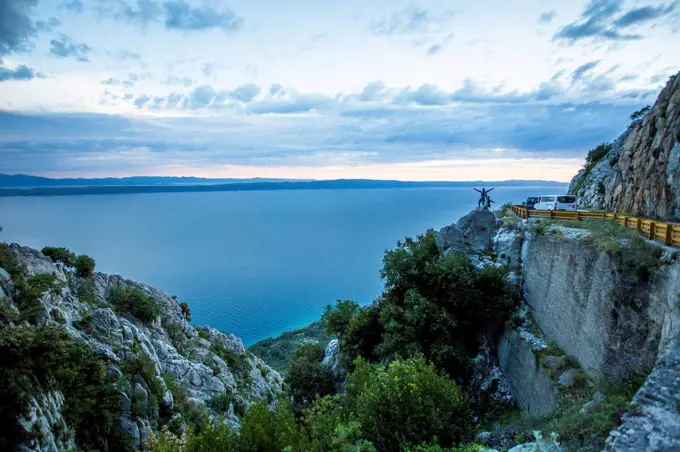 The stunning high altitude cliffside roads along the coastline of Croatia; Podgora, Croatia