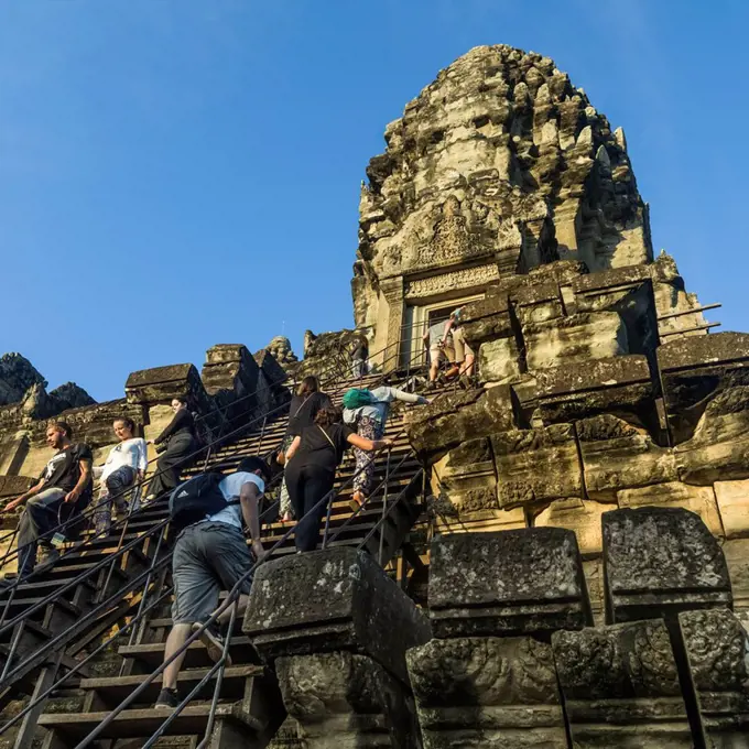 Tourists at Angkor Wat; Krong Siem Reap, Siem Reap Province, Cambodia