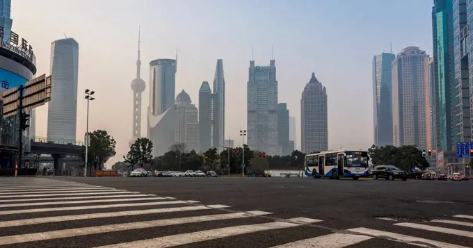 Pudong landmarks and skyline; Shanghai, China