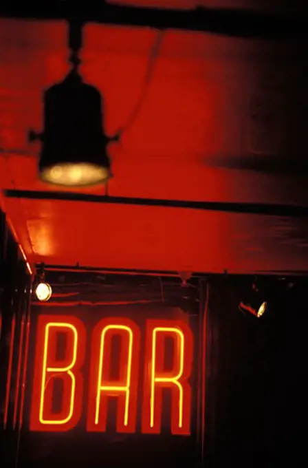 Red neon bar sign, Close Up, Amsterdam, Netherlands