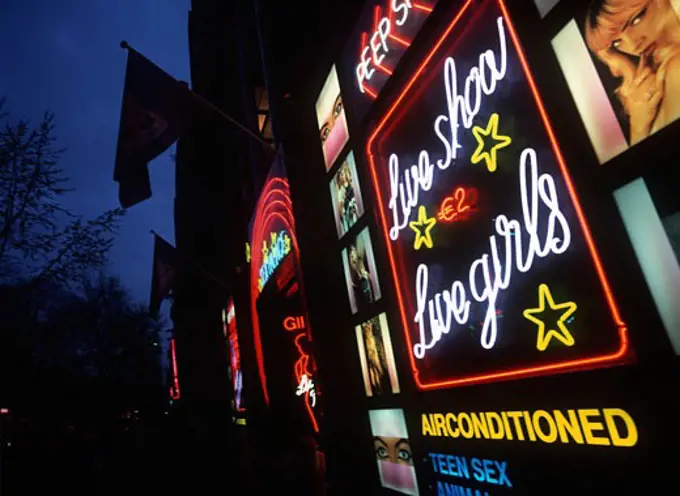 Heart of Red Light district, Amsterdam, Netherlands .