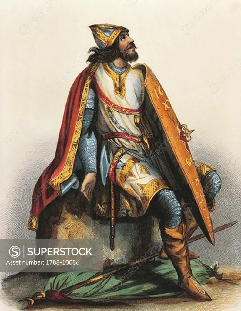 France, Paris, Portrait of Charles Martel (circa 688 - 741), Frankish ruler, mayor of the palace of Austrasia, print