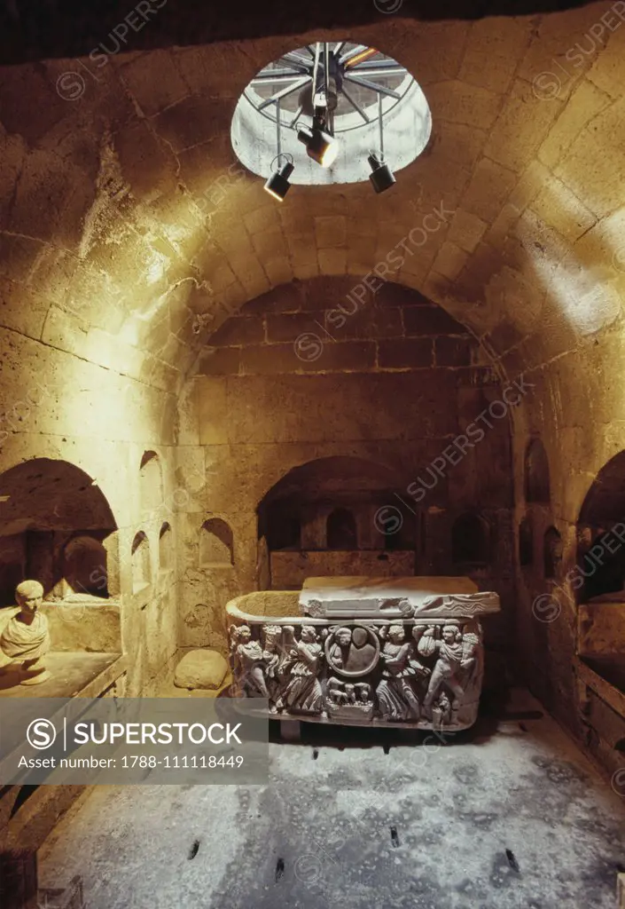 Roman chamber grave (Hypogeum) in Cologne-Weiden, North Rhine-Westphalia, Germany. Roman civilization, 2nd-3rd century AD.