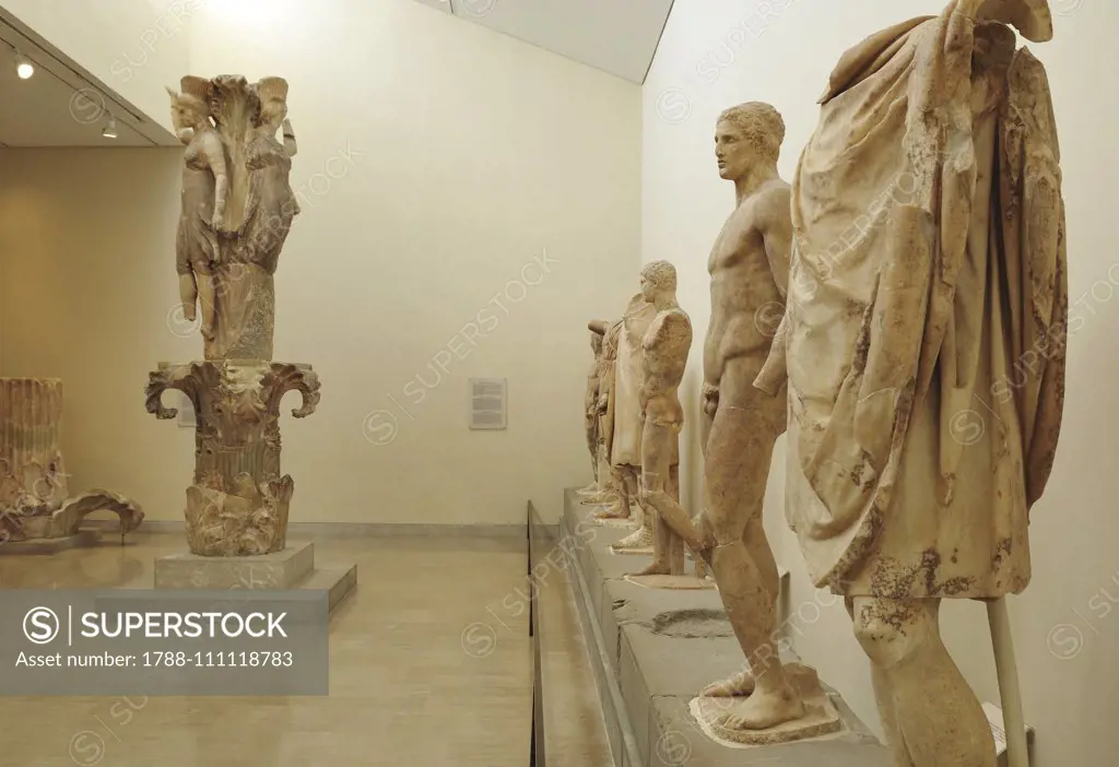 The Dancers of Delphi and the Ex voto of Daochos, marble statues discovered at Delphi, Greece. Ancient Greek civilization, 4th century BC.