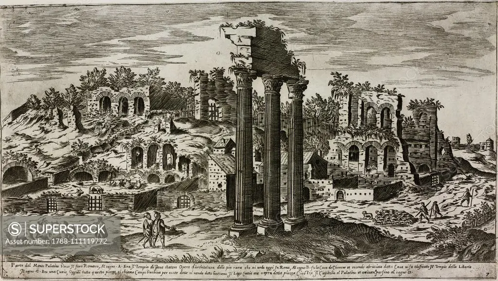 Palatine Hill and Roman Forum; in the foreground the remains of the