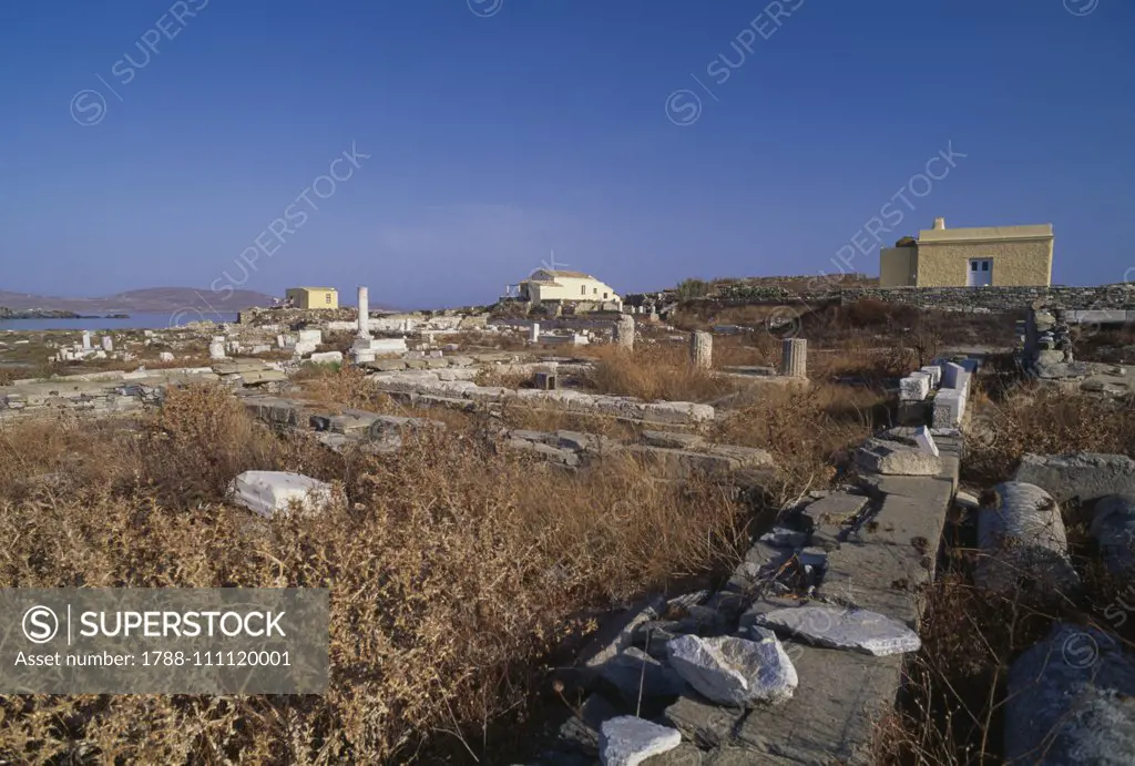 Ruins of the Temple of Demeter, Delos (UNESCO World Heritage Site, 1990), Cyclades Islands, Greece, Greek civilization, 5th century BC.