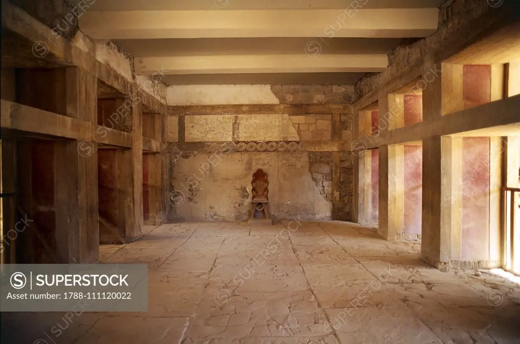 King's Megaron or Hall of the Double Axes, Knossos Palace, Crete, Greece, Minoan civilization, 18th-15th century BC.