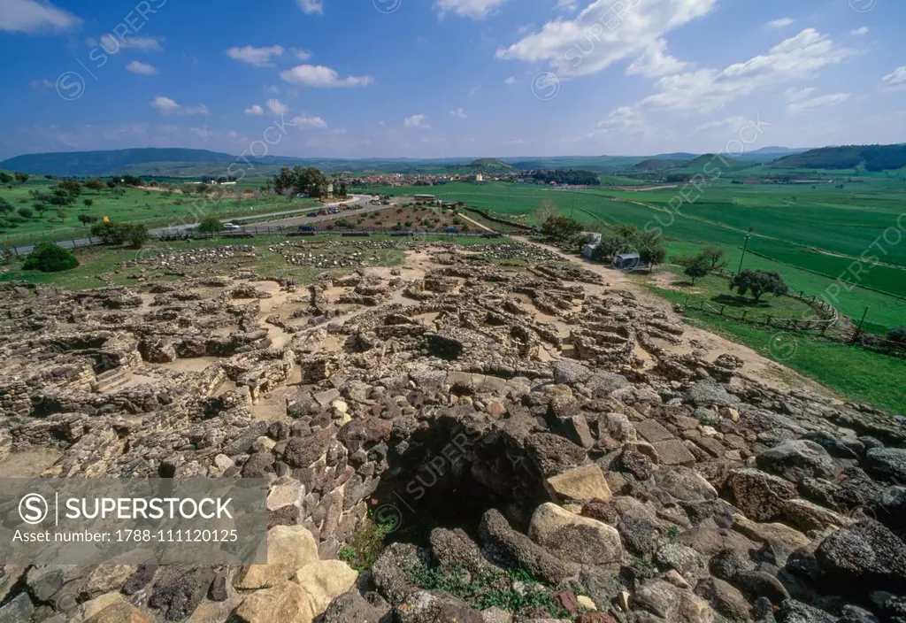 Structures around the main nuraghe, Nuragic complex of Su Nuraxi (UNESCO World Heritage Site, 1997), Barumini, Sardinia, Italy, Nuragic civilization, 15th-5th century BC.