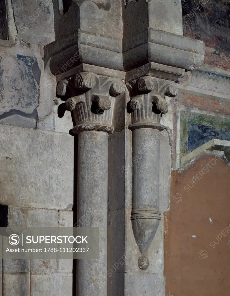 Pillar of the Abbey of Saint Scholastica, Subiaco, Lazio, Italy, 6th-14th century.