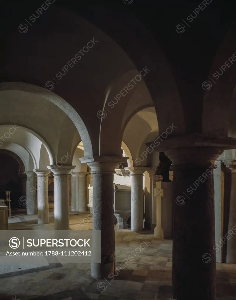 Columns in the Crypt of Tears, Cathedral-Basilica of St Cyriacus, Ancona, Marche, Italy, 11th century.