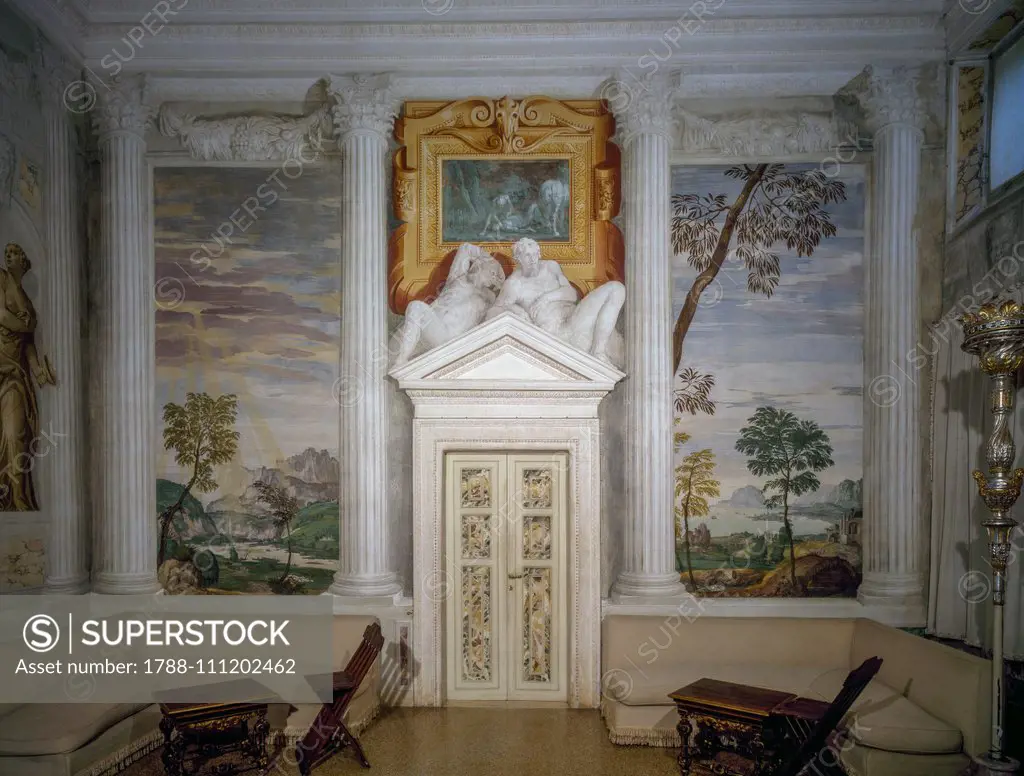 Landscape frescoes by Paolo Veronese (1528-1588), fresco, Villa Barbaro (UNESCO World Heritage Site, 1994), Maser, Veneto, Italy.