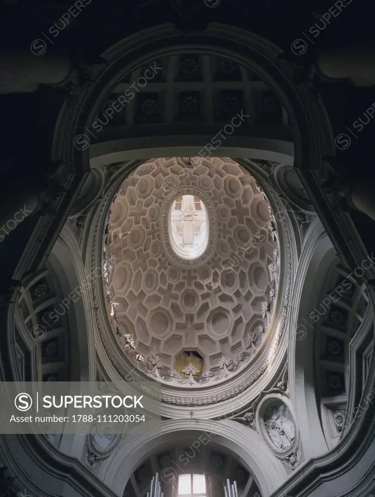 The dome, as seen from the inside, of the church of San Carlo alle Quattro Fontane (Saint Charles at the Four Fountains) (UNESCO World Heritage List, 1980), 1635-1667, designed by Francesco Borromini (1599-1667), Rome, Lazio, Italy.