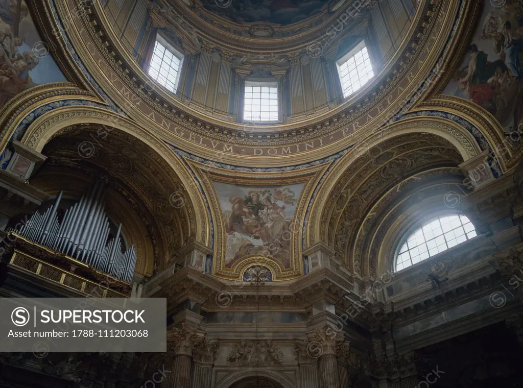 Organ pipes, pendentive and window, at the base of the dome of the church of Sant'Agnese in Agone (UNESCO World Heritage List, 1980), 1652-1672, Rome, Lazio, Italy.