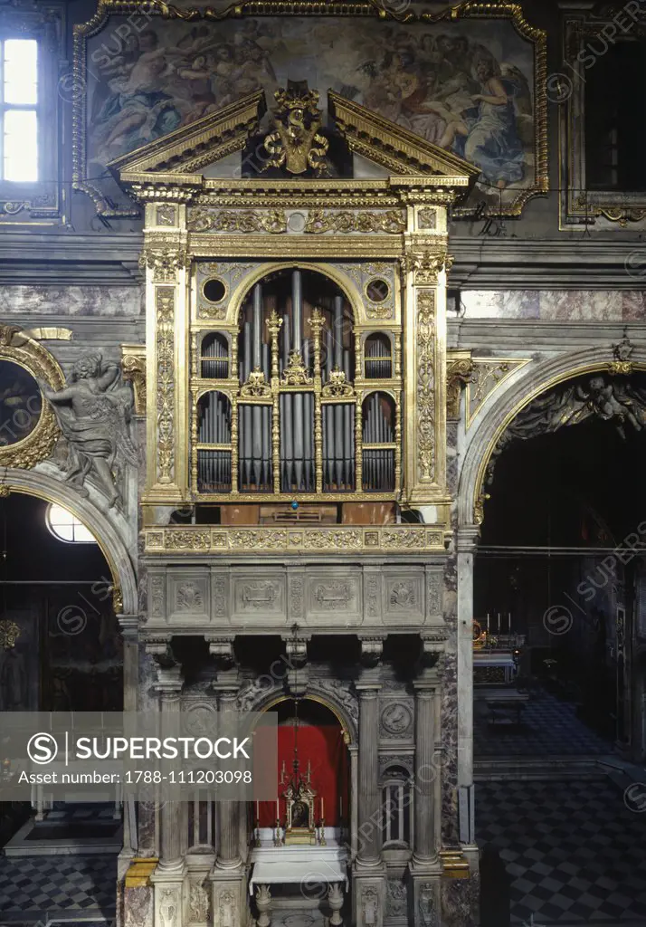 Organ in cornu Evangelii, by Andrea and Cosimo Ravani redone by Vegezzi Bossi in 1911, Basilica of the Most Holy Annunciation, Florence (UNESCO World Heritage List, 1982), Tuscany, Italy.