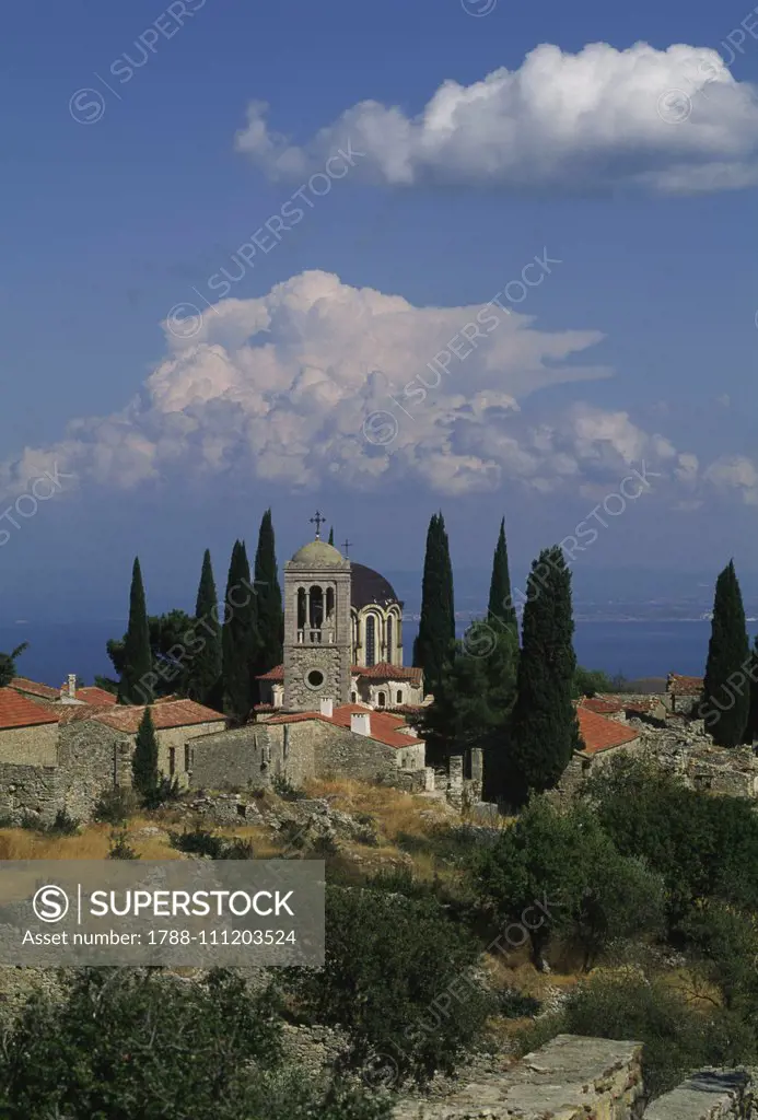 Bell tower of Nea Moni monastery (UNESCO World Heritage List, 1990), Chios island, Cyclades islands, Greece, 11th century.