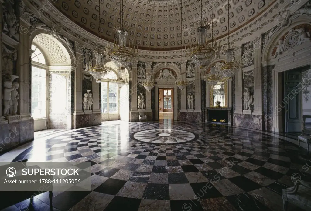 Grand salon with dome, Benrath Palace (Schloss Benrath), Dusseldorf, North Rhine-Westphalia, Germany, 18th century.