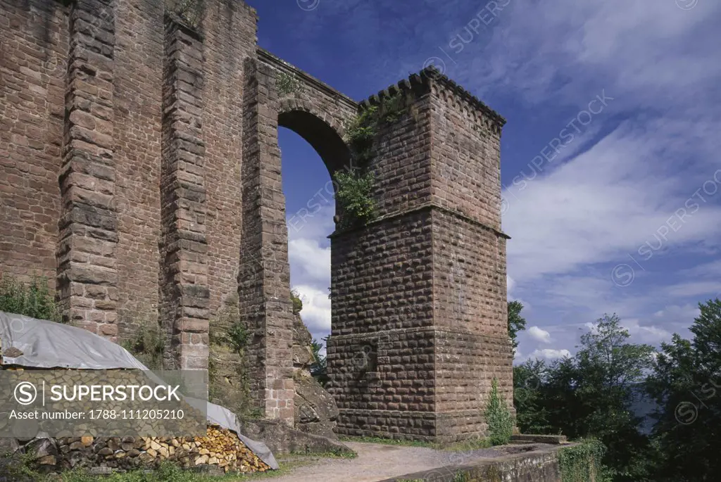 A gate of Trifels Castle, Annweiler am Trifels, Rhineland-Palatinate, Germany.