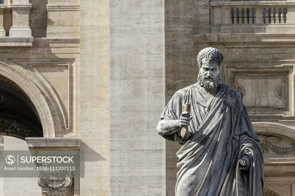 St Peter, statue by Adamo Tadolini (1788-1868) in front of St Peter's basilica, Vatican City (UNESCO World Heritage Site, 1980), 19th century. Detail.