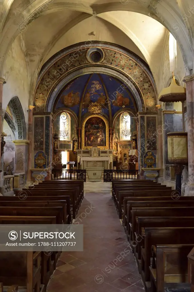 Interior of the church of Notre-Dame-d'Alydon or Notre-Dame-de-Dolidon, Oppede, Provence-Alpes-Cote d'Azur, France, 16th century.