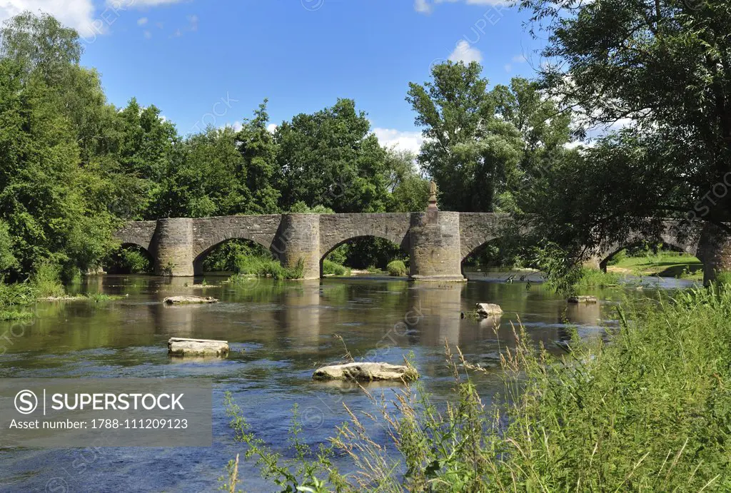 Bridge on the Tauber river at Tauberrettersheim, 18th century, by Balthasar Neumann, Baden-Wurttemberg, Germany.