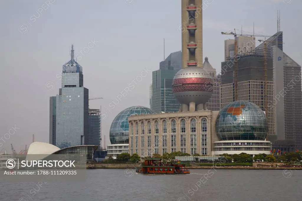 View of the Pudong economic district (Pudong New Area) and the Huangpu River, Shanghai, China.