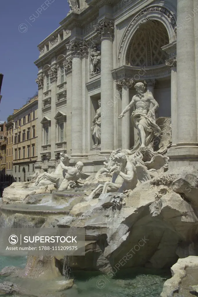 Trevi Fountain, 1762, by Nicola Salvi, Rome (UNESCO World Heritage List, 1980-1990), Lazio, Italy, 18th century. Detail.