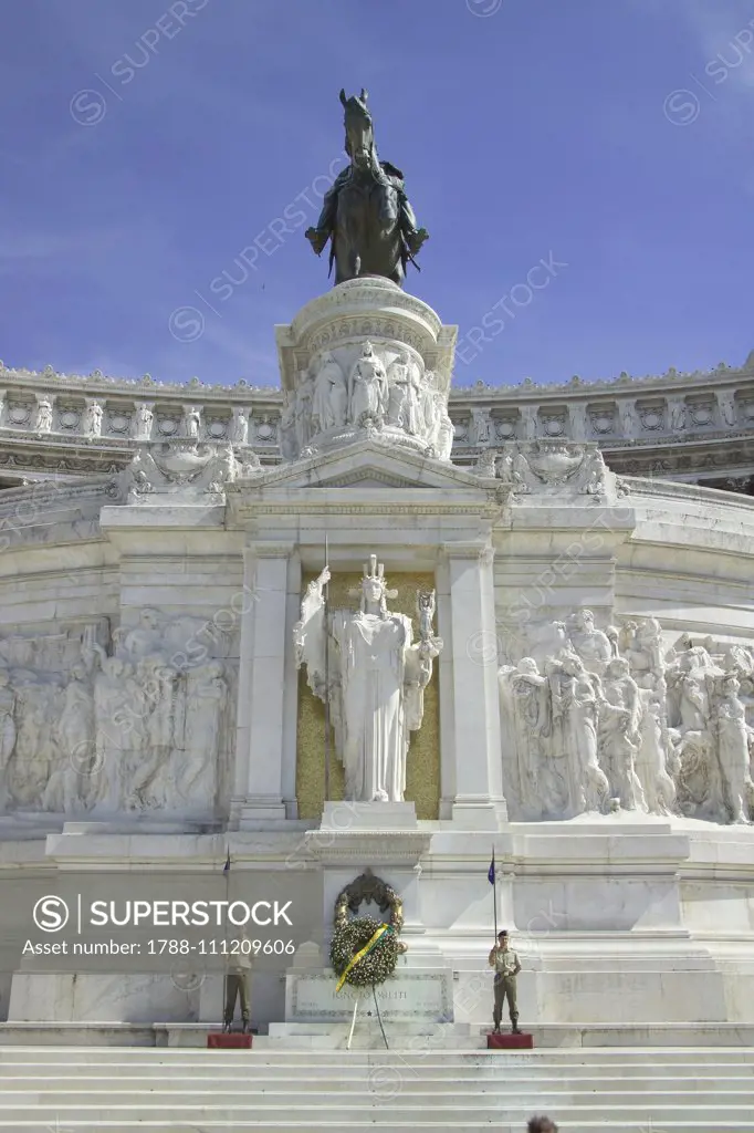 Altare della Patria (Altar of the Fatherland) or Vittoriano, National Monument to Victor Emmanuel II, by Giuseppe Sacconi, Rome (UNESCO World Heritage List, 1980), Lazio, Italy. Detail.