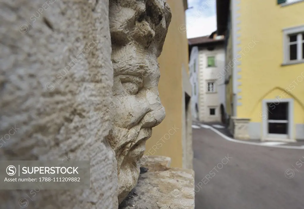 Mascaron, Via Trento, old town of Salorno, Trentino-Alto Adige, Italy.