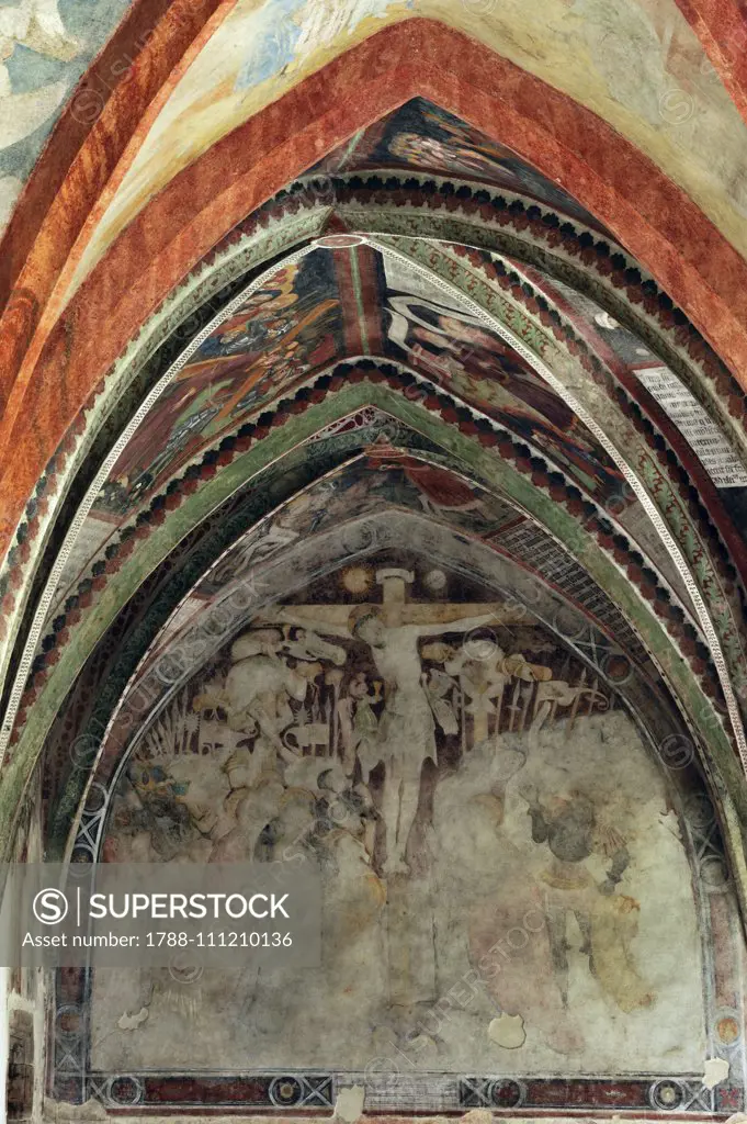 Crucifixion, 1450, fresco on the cloister vaults, cathedral of Saint Mary of the Assumption and Saint Cassian, Brixen, Eisack Valley, Trentino-Alto Adige, Italy, 15th century.