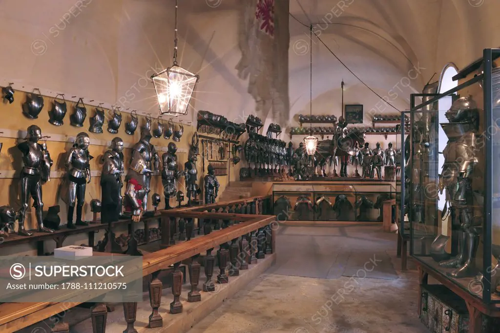 The Armory of Churburg Castle, the largest private armory in the world, 1260, Schluderns, Bolzano, Trentino-Alto Adige, Italy.