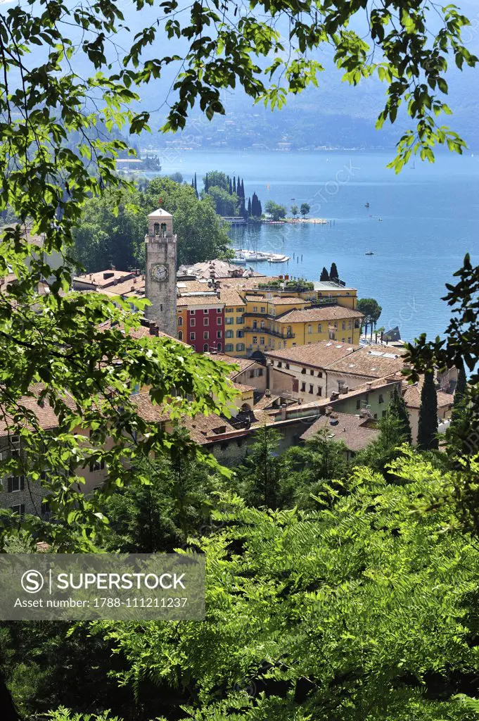 The old town as seen from the walls, Riva del Garda, Lake Garda, Trentino-Alto Adige, Italy.