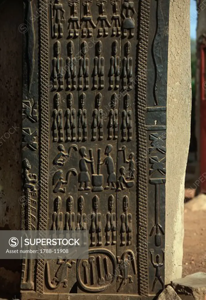 Mali, Carved door representing symbols of Dogon cosmogony