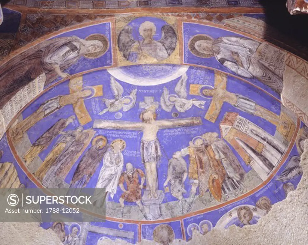 Turkey, Cappadocia, Goreme Valley, Buckle Church (Tokali Kilise). Apse with fresco depicting Crucifixion