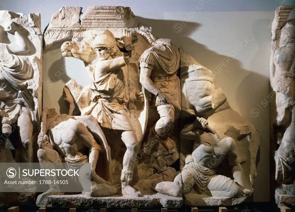 Relief portraying scene from Parthian War, detail from Marcus Aurelius and Lucius Verus monument in Ephesus