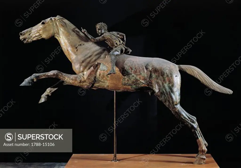 Greek civilization, bronze statue of boy riding horse known as Horse and Jockey from Artemision