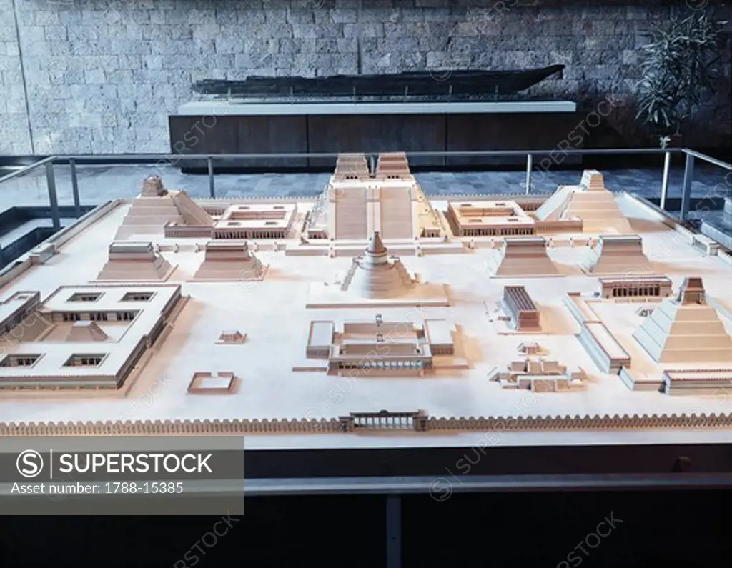 Plastic model of city of Tenochtitlan in Mexico, Aztec civilization