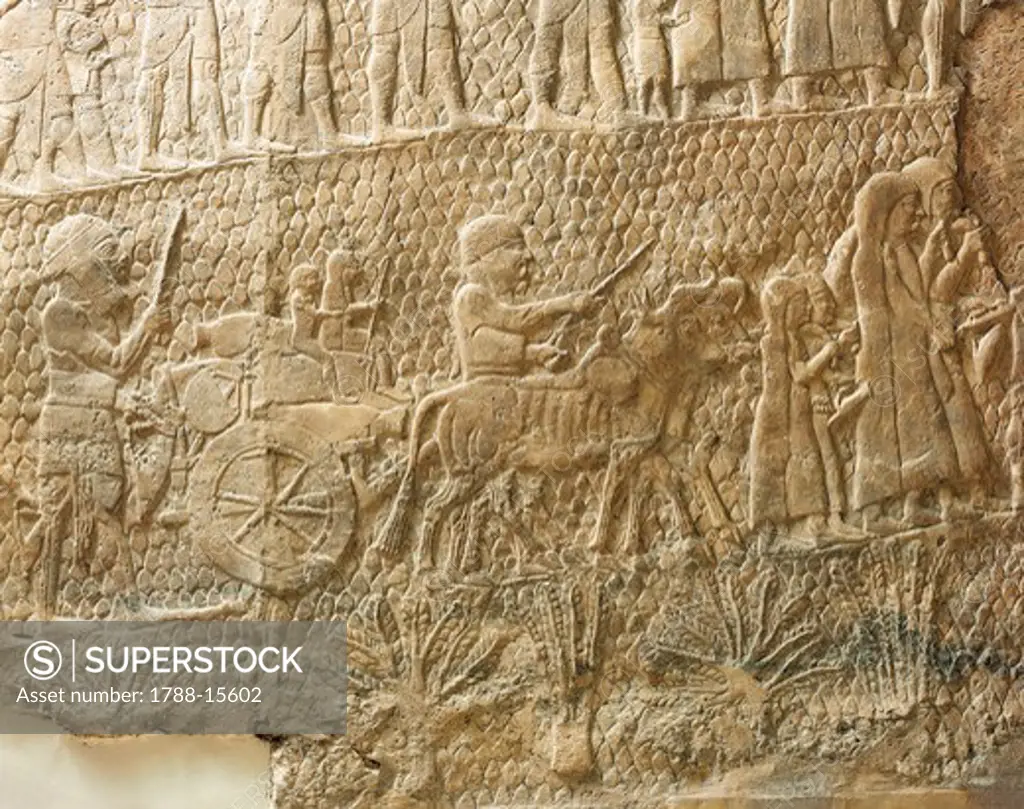 Detail of relief with prisoners and booty from city of Lachish, from Nineveh, Iraq