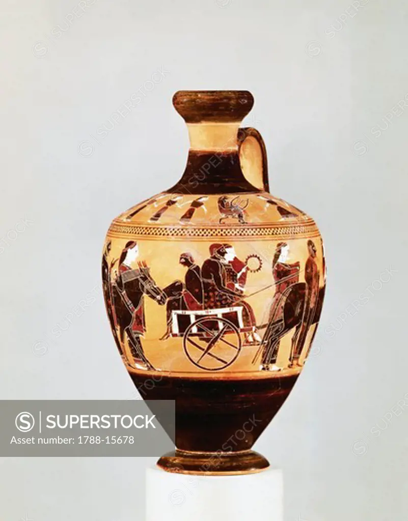 Lekythos by Amasis Painter depicting wedding procession with dancers and musicians