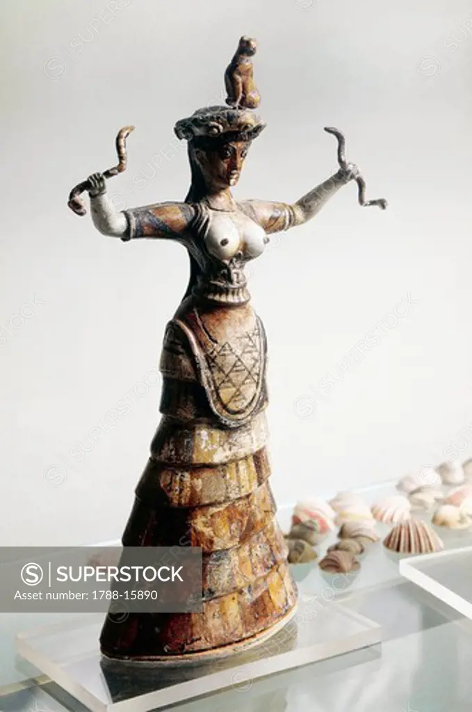 Statue of Goddess of snakes, from sanctuary of Knossos, Crete, Greece