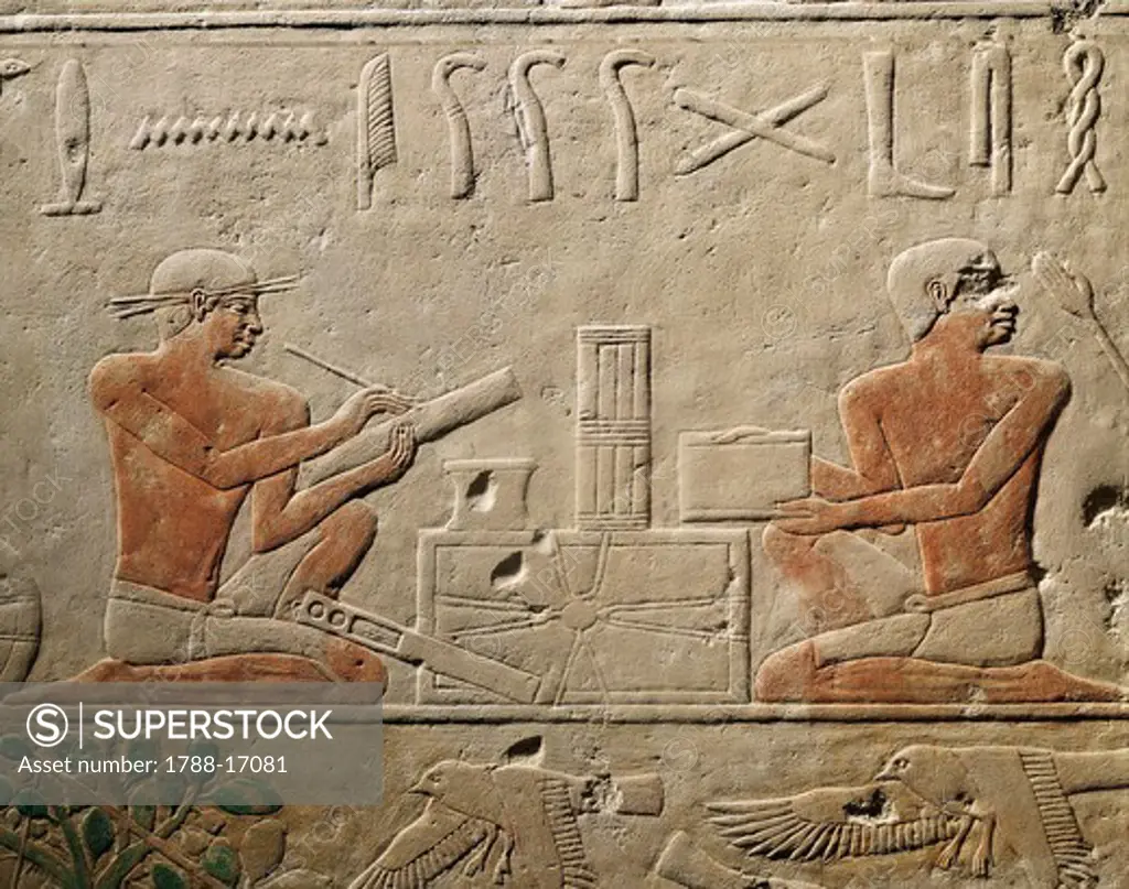 Relief depicting two scribes, from Mastaba of Akheteps at Saqqara, Old Kingdom, Dynasty V, Egyptian civilization