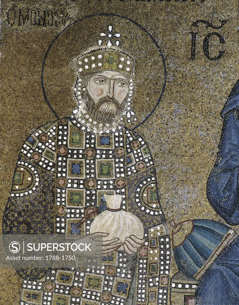 Turkey - Istanbul - Hagia Sophia church. 11th century. Portrait of Constantine IX Monomachos. Apse, mosaic. Detail