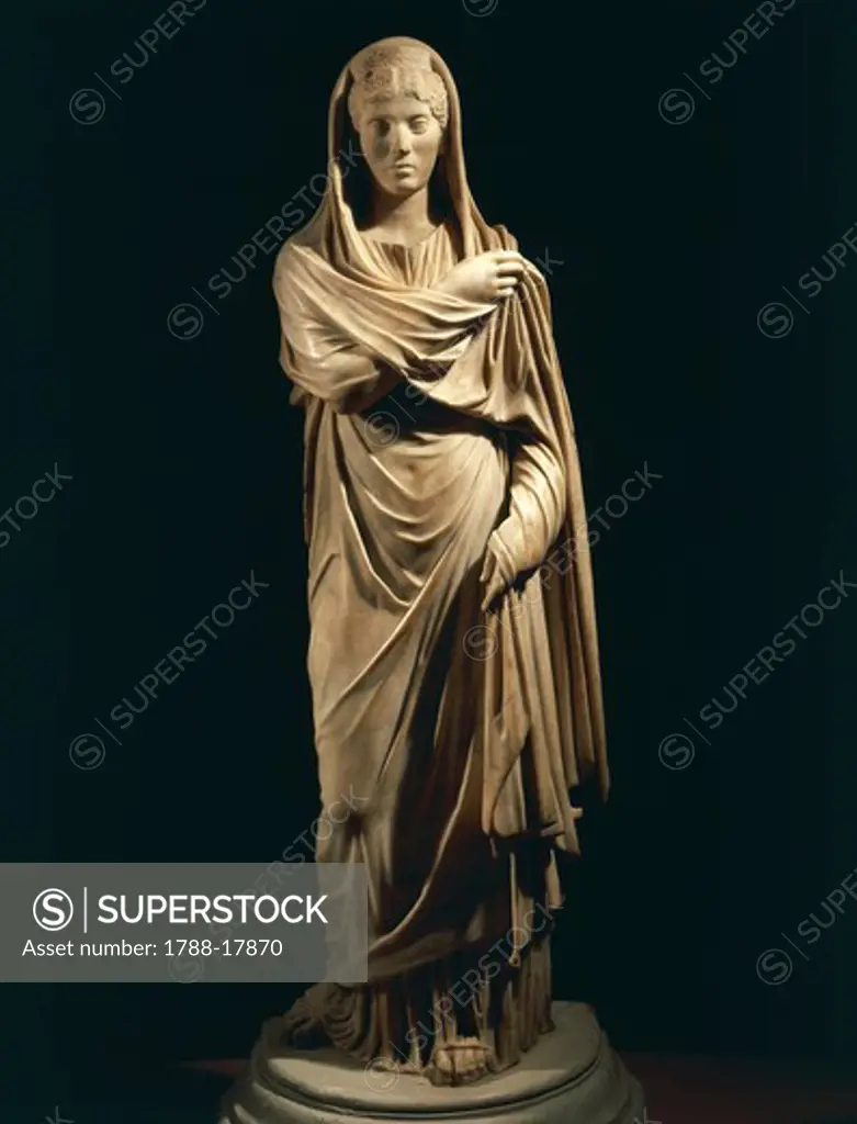 Marble statue portraying Roman matron, from colony of Cirta, Algeria