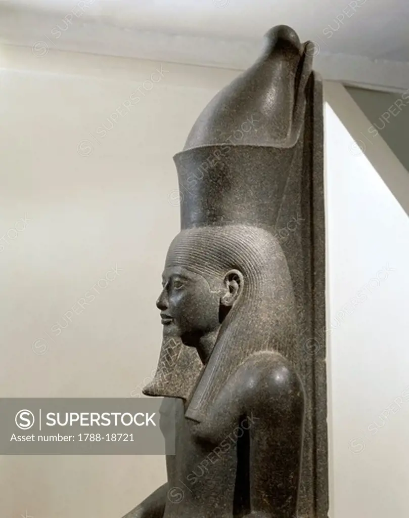 Granite statue of Horemheb before god Amon