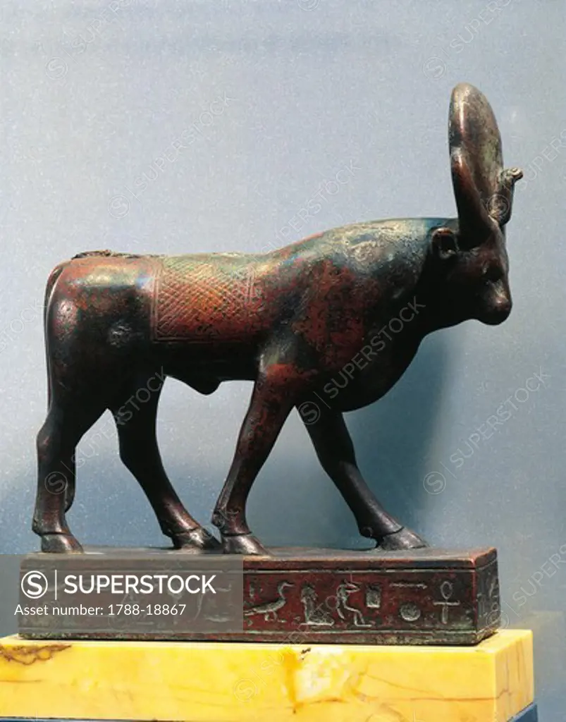 Ancient Egyptian statue representing Mnevis, bull deity worshipped at Heliopolis