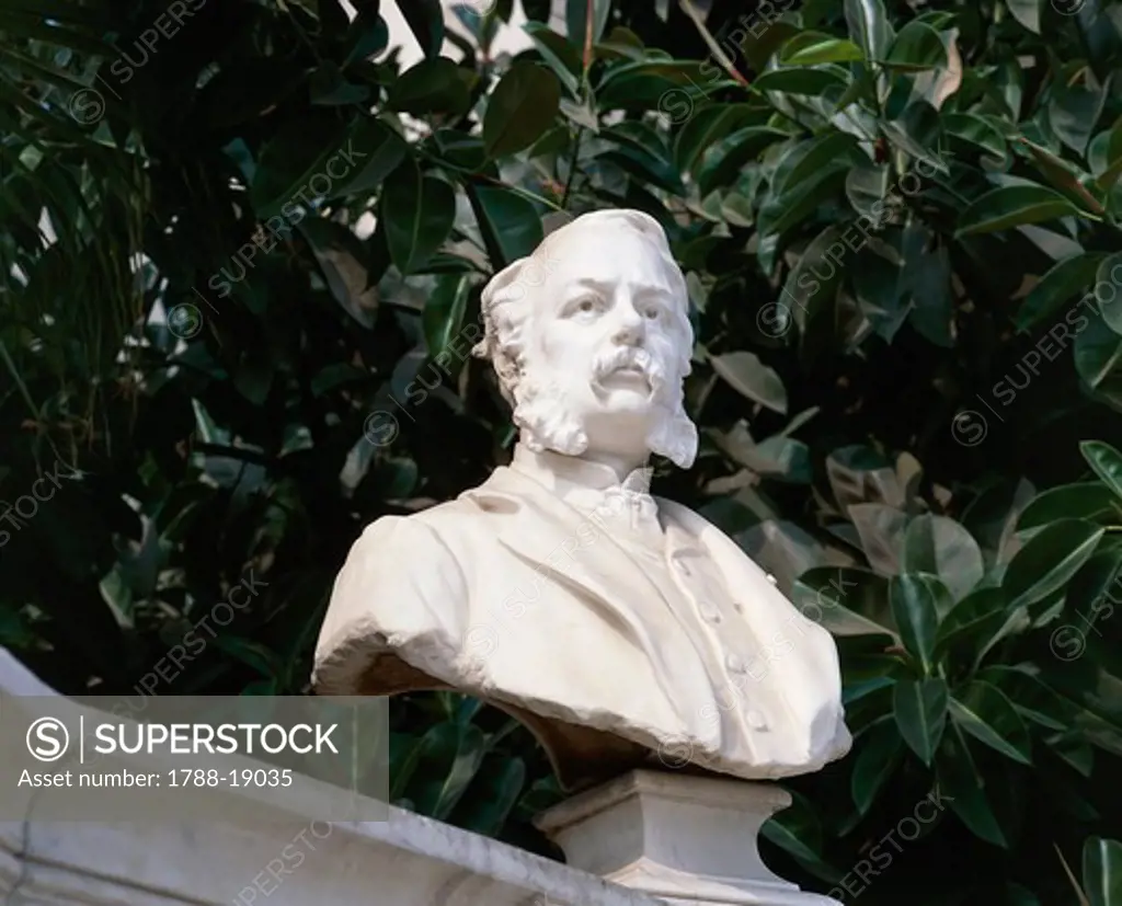 Egypt, Cairo, Egyptian Museum. Marble bust of the French archaeologist Emmanuel de Rouge (1811-1872) at the tomb of Auguste-Edouard Mariette (1821-1881)