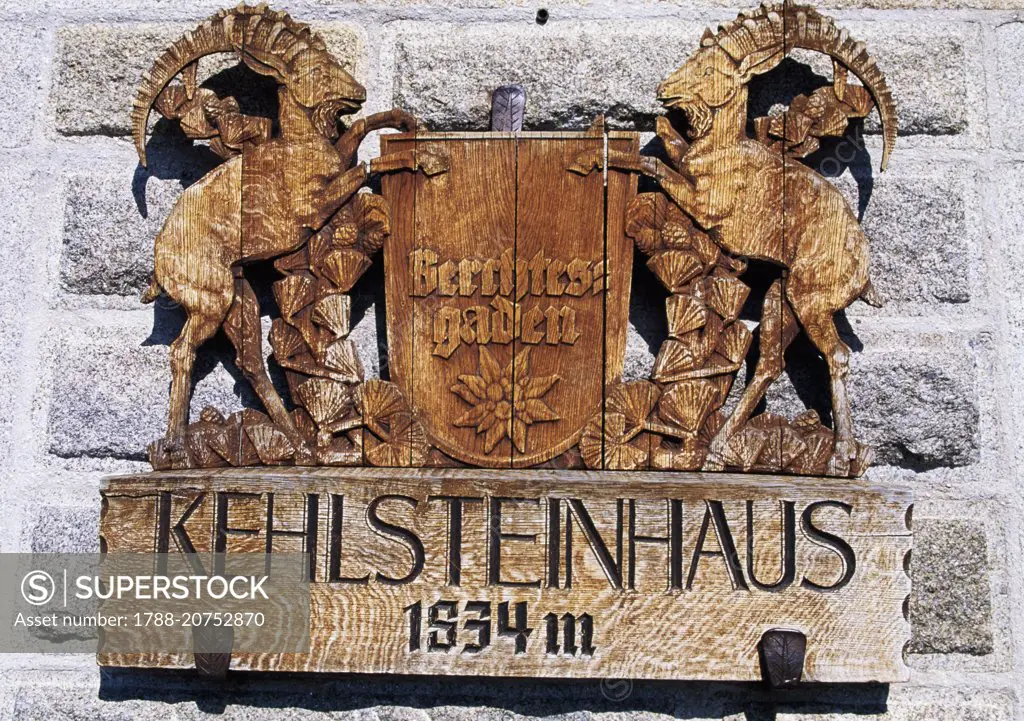 Sign of the Kehlsteinhaus, called the Eagle's Nest, Adolf Hitler's mountain retreat, Berchtesgaden National Park (Nationalpark Berchtesgaden), Bavaria, Germany.