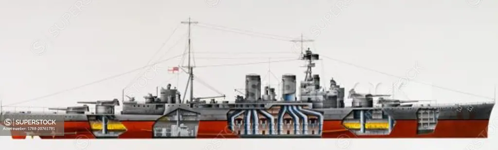 NMS Hood battlecruiser, 1918, United Kingdom, drawing.