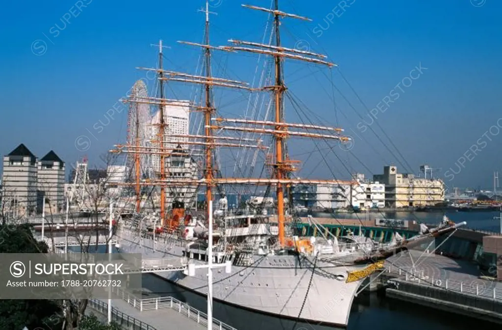 The Nippon maru, former Japanese Navy tall ship, currently a museum ship, Nippon Maru Memorial Park, Yokohama harbour, Japan.