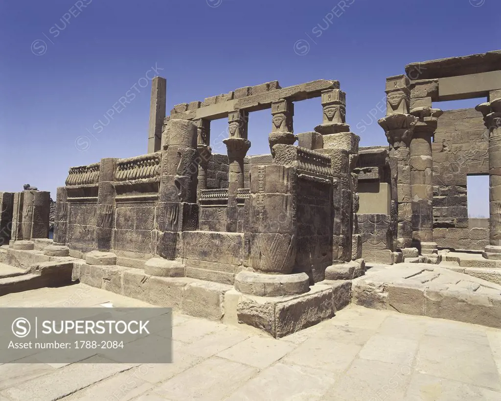 Egypt - Nubian monuments at Philae (UNESCO World Heritage List, 1979). Vestibule of Nectanebo I