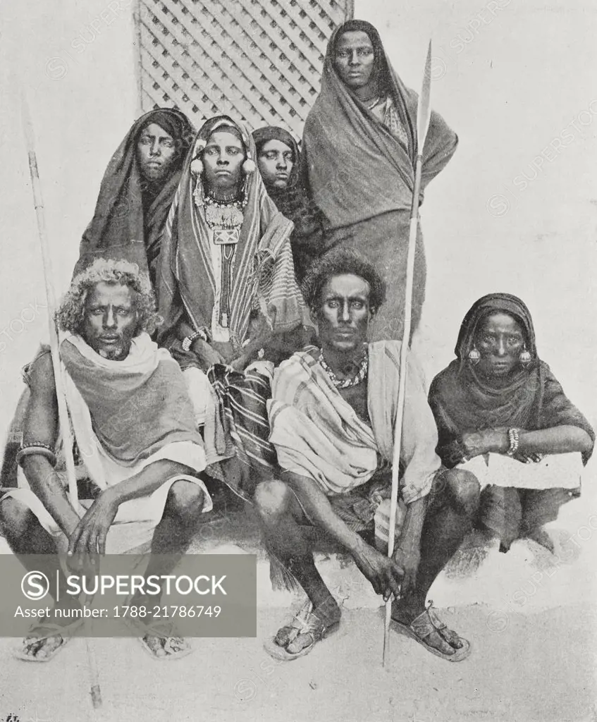 Family group, Rahayta, Danakil, Eritrea, photograph by Naretti, from L'Illustrazione Italiana, Year XXV, No 45, November 6, 1898.